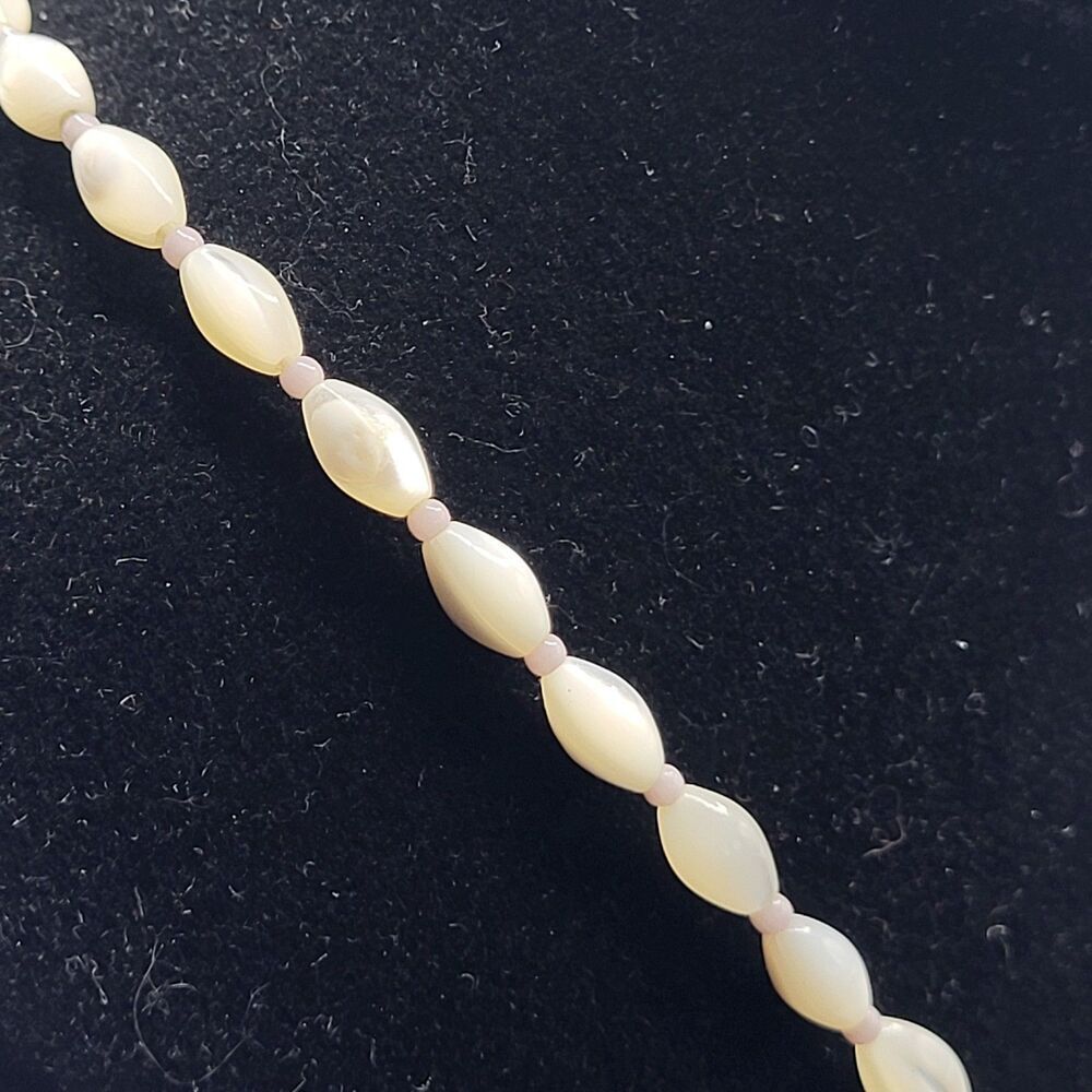Vtg Mother Of Pearl MOP Abalone Barrel Bead Necklace 18.5in Retro Fashion - Picture 4 of 5